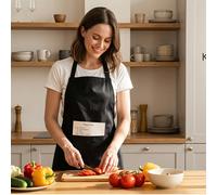 Tablier femme en polyester (1/3/5/10 pièces), noir minimaliste avec poche et ceinture renforcée, tenue de cuisine à la mode, accessoires de cuisine Noir 5 pièces,Noir 20 pièces,Ensemble noir 3 pièces,