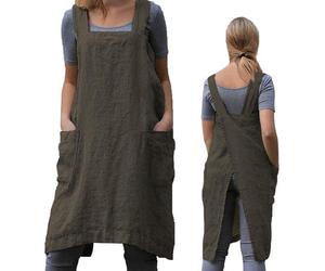 Tablier japonais Unyqoos® à dos croisé – Femme, 65% coton/35% polyester, longueur 37,5 inch, tour de poitrine 37 inch, deux grandes poches de chaque côté, couleur olive