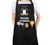 Tablier Mamie Idee Cadeau Grand Mere Fête Des Mères Tablier De Cuisine Femme Noir Barbecue Cadeau Mamie Cadeaux Grand Mere Grands-Mères GrandParents Original 60 70 80 Ans Anniversaire Polyester