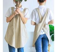 Tablier pour femme en coton avec dos croisé - Convient pour la maison et matériau super doux - Confortable à porter - Tablier classique en lin - Kaki