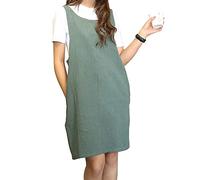 Tablier Sans Cravate Style Japonais, Tablier a Dos Croise Coton Doux et Lin, Avec a Deux Poches Laterales, Adapte Au Cadeau Pour Le Bricolage, l'Artisanat, Cuisine, Patisserie (Armee verte)