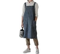 Tabliers carrés en toile de coton denim avec dos croisé pour boutique, cuisine, jardin, pour femmes et filles avec poches