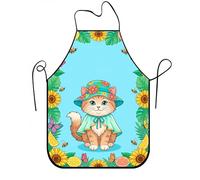 Tabliers d'été floraux pour la cuisine, tablier de cuisine motif chat mignon, motif botanique vif, tablier lavable pour barbecue et jardinage, Bleu, 24x31 Inch