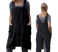 Tabliers Unyqoos® pour femmes, avec bretelles croisées, style japonais avec poches, composition : 65% coton/35% polyester, longueur 37,5 pouces / tour de poitrine 37 pouces, couleur : noir