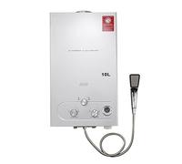 TABODD 10L Chauffe-eau à Gaz Propane, 20KW Chauffe-eau Instantané GPL Brûleur Portatif de Chauffe - eau Instantané sans Réservoir avec Kit Douche pour la Petit Camping Résidentiel, Argent