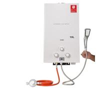 TABODD 10L Chauffe-eau à Gaz Propane avec Régulateur de Pression, 20KW Chauffe-eau Instantané GPL Brûleur Portatif de Chauffe - eau Instantané sans Réservoir avec avec Kit Douche pour Camping, Blanc