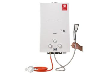TABODD 10L Chauffe-eau à Gaz Propane avec Régulateur de Pression, 20KW Chauffe-eau Instantané GPL Brûleur Portatif de Chauffe - eau Instantané sans Réservoir avec avec Kit Douche pour Camping, Blanc