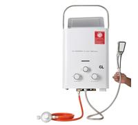 TABODD 6L Chauffe-eau à Gaz Propane avec Régulateur de Pression, 12KW Chauffe-eau Instantané GPL Brûleur Portatif de Chauffe - eau Instantané sans Réservoir avec avec Kit Douche pour Camping, Blanc