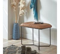 Tabouret 60x38x48 cm avec revêtement en cuir marron et métal noir