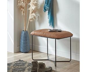 Tabouret 60x38x48 cm avec revêtement en cuir marron et métal noir