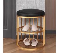 Tabouret à Chaussures | Mini Banc d'entrée | Banc d'entrée avec Rangement pour Chaussures pour Petit Espace | Banc Bas avec Coussin | Cadre en métal doré
