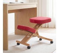 Tabouret à genoux HWC-Q46, tabouret à assise et repose-genoux réglable en hauteur, roulettes, tissu/textile (200 g/m²), bois rouge