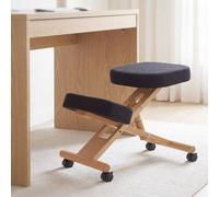 Tabouret à genoux HWC-Q46, tabouret à assise et repose-genoux réglable en hauteur, roulettes, tissu/textile (200 g/m²), bois noir