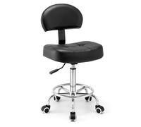 Tabouret à roulettes, avec dossier, large coussin d'assise rectangulaire, réglable en hauteur de 51 à 64 cm, avec roulettes à mouvement uniforme, idéal pour salon, cosmétiques (encre)