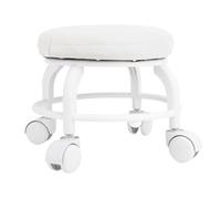 Tabouret à roulettes Bas, 9,84 x 1,97 x 9,06 Pouces, siège en Cuir PU, Roue muette, Chaise Ronde pivotante à 360°, Roulette Universelle, Assise pour la Maison, Le Bureau, Le (Blanche)