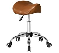 Tabouret à roulettes - HOMCOM - hauteur réglable 49-61 cm et selle ergonomique - polyuréthane et métal - 52x53x49-61cm - marron