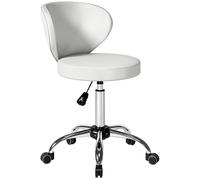Tabouret à roulettes - HOMCOM - hauteur réglable et dossier - pivotant 360° - 45 x 54 x 73-88 cm - PU - blanc