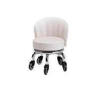 Tabouret À roulettes Rembourré avec Dossier, Tabouret Bas Ergonomique | Roulette Rotative À 360°, Mini Tabouret À Chaussures Portable, Pour La Maison, Le Bureau(White,15.75''x13.78''x8.67'')