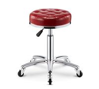 Tabouret à roulettes rond réglable en hauteur avec coussin en cuir PU ultra épais pour salon, bar, maison, bureau, tatouage, massage