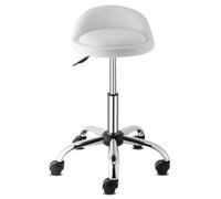 Tabouret à roulettes - Semi cuir PU - Capacité de charge 150kg - Hauteur réglable - Dossier - Blanc