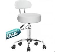Tabouret à roulettes tabouret de bureau avec dossier réglable en hauteur pivotable 360° tabouret atelier similicuir blanc
