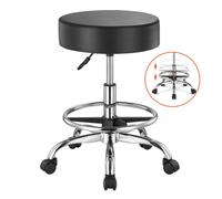 VEVOR Tabouret à roulettes avec repose-pieds, capacité de poids 204 kg, rond tabouret roulant, hauteur réglable, chaise pivotante en cuir PU épais, pour salon, spa, massage, tatouage, clinique, noir