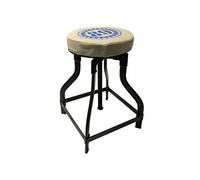 Tabouret atelier vintage à crémaillère en métal assise toile imprimée - SOLAL -