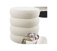 Tabouret - TECTAKE - Tabouret avec espace de rangement ALTU en bois MDF rond à l'aspect bouclé, Ø 42 x 47 cm - Crème/Blanc