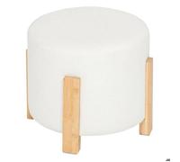 Atmosphera - Tabouret d'Appoint Bansa Blanc, D 37,5 x H 32 cm, Tissu Bouclette et Bambou - pour Salon, Chambre, Repose-Pieds
