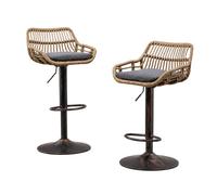 Tabouret bar Chaises Bar Lot de 2 Dossier Tressé Repose-Pieds Pivotant à Hauteur Réglable Vintage Moderne 48x48x109cm Gris