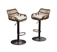 Tabouret bar Chaises Bar Lot de 2 Dossier Tressé Repose-Pieds Pivotant à Hauteur Réglable Vintage Moderne 48x48x109cm Beige
