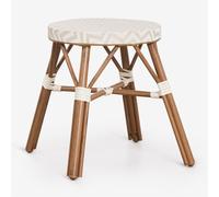 Tabouret bas 45 cm en aluminium et rotin synthétique Brielle Bistro Beige nude - Blanc Gardenia