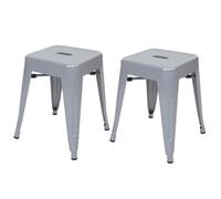 Tabouret bas - DÉCOSHOP26 - 04_0000502 - Empilable - Métal époxy gris - Lot de 2