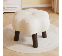 Tabouret Bas en Forme de Fleur Blanche - Repose-Pieds en Cuir avec Structure en Bois - Idéal pour la décoration des couloirs et des entrées