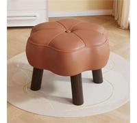 Tabouret Bas en Forme de Fleur Marron - Petit Tabouret avec Repose-Pieds rembourré en Cuir et Structure en Bois - Tabouret Bas Polyvalent pour Couloir et entrée