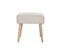 Tabouret bas en tissu effet velours texturé beige et bois clair massif H46 cm GUESTA