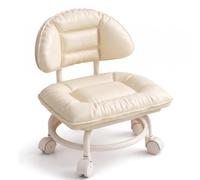 Tabouret Bas Roulant avec Dossier, Chaise pivotante à 360° et silencieuse | Chaise à dossier roulant avec siège rembourré et roulettes silencieuses à 360°, coussin Cloud-Soft(Beige)