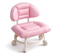 Tabouret Bas Roulant avec Dossier, Chaise pivotante à 360° et silencieuse | Chaise à dossier roulant avec siège rembourré et roulettes silencieuses à 360°, coussin Cloud-Soft(Pink)