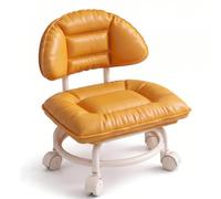 Tabouret Bas Roulant avec Dossier, Chaise pivotante à 360° et silencieuse | Chaise à dossier roulant avec siège rembourré et roulettes silencieuses à 360°, coussin Cloud-Soft(Orange)