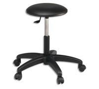 Tabouret bas standard vinyle Noir sur roulettes, réglable en hauteur