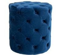 CLP Tabouret Rond en Velours Drancy, rembourré avec Boutons décoratifs, Look Chesterfield, pour Salon, Chambre, Couleur:Bleu, Taille:M