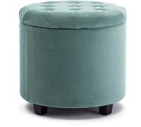 Tabouret Benzoa® avec rangement – Assise en forme de cube en velours doux, vert clair, diamètre 45 cm, hauteur 43 cm, capacité de 45 litres, pieds en bois, capacité de charge de 150 kg