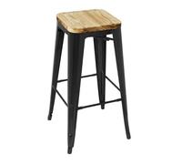 Bolero Tabouret Bistro Haut en Acier Noir avec Assise en Bois Lot de 4