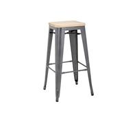 Tabouret Bistro Haut en Acier Gris avec Assise en Bois x 4 Bolero 3 G