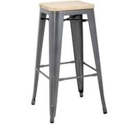 Tabouret Bistro Haut en Acier Gris avec Assise en Bois x 4 Bolero 3 G
