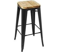 Tabouret Bistro Haut en Acier Noir avec Assise en Bois x 4 Bolero 6 G