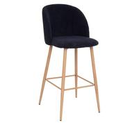 Tabouret Chaise de Bar en Velours côtelé Bleu Encre et Pieds en métal Aspect chêne - Atmosphera