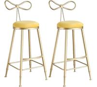 Tabouret comptoir Velours, tabourets Dos Ruban avec des Jambes en métal doré Repose-Pieds, 75 cm Hauteur Assise îlot Cuisine, café, chaises de Bar à pub (jaune-2ps)
