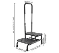 Tabouret d'accès pliable - Escalier de 2 marches - Main courante réglable de 89 à 100 cm - Capacité de charge jusqu'à 135 kg - Acier au carbone - Noir