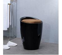 IDIMEX Tabouret Daniel Pouf Rond avec Rangement, Panier à Linge avec Assise rembourrée, Structure en Plastique Noir et revêtement en Tissu Microfibre Brun Vintage
